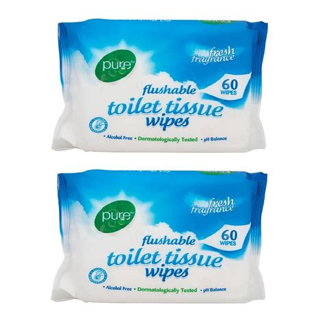 Pure Flushable Toilet Tissue Wipes Pack Of 2 60's : Amazon.in: Health ...