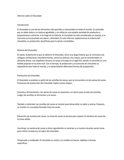 7 - mmmmmmmmmmmmmmm - Informe sobre el Chocolate Introducción El ...