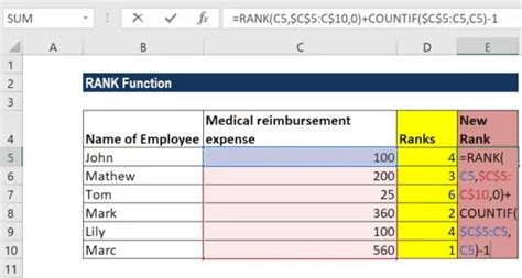 Using Rank Function in Excel 的图像结果