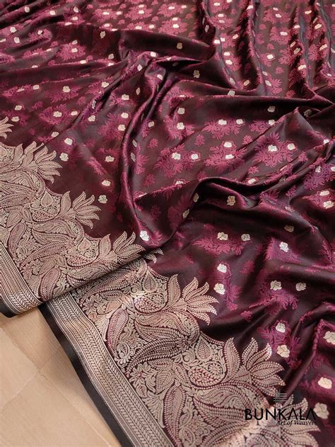 Shop Burgundy Maroon Mashru Silk Jamewar Banarasi Saree – BUNKALA