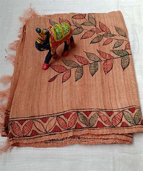 Madhubani Hand Painted Silk Stole Featuring Girl | Peepal Clothing