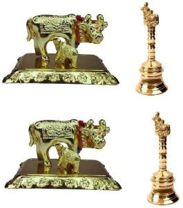 Adhvik Combo Of 2 Pcs Kamdhenu ( No 2 ) Brass Cow with Calf For With 2 ...