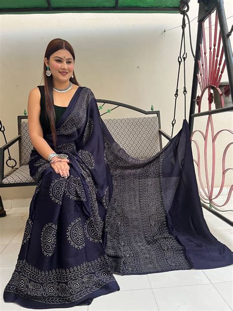 Modal Silk Ajrakh Print Premium Saree – Ethenika.com