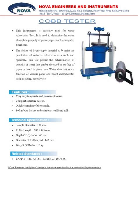 Cobb Sizing Tester Manufacturer from Mumbai