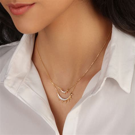 Twilight Crescent 14KT Double Layered Necklace