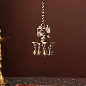 Buy Two Moustaches Peacock Design Brass Hanging Diya with Bells, Diyas ...