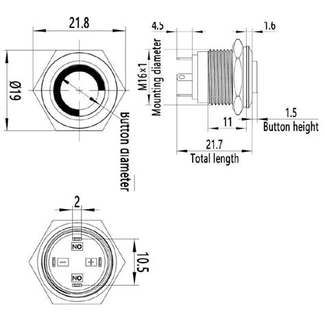 16H-G1-E 16mm Bulge Momentary Illuminated Metal Button - Green ...