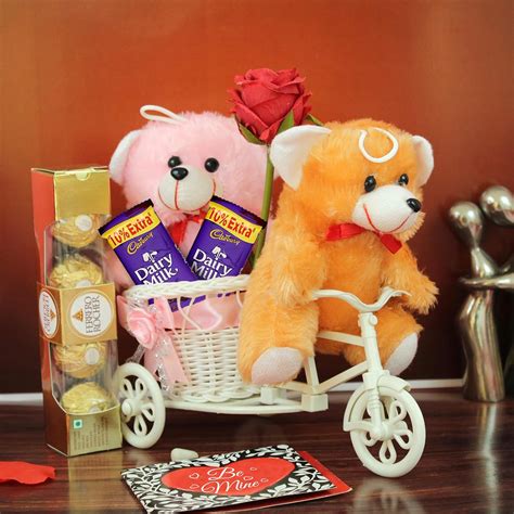 TIED RIBBONS Valentine Set of 2 Teddy Bear with Card Cycle Vase and ...