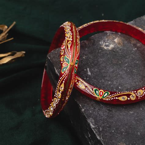 Hem Jewels® 22kt (916) Yellow Gold Pola Bangles - Painted Wedding Red