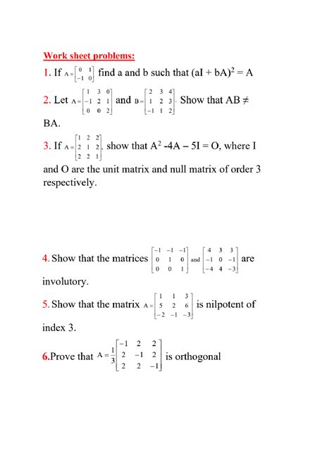 Image result for Matrix Algebra Worksheet