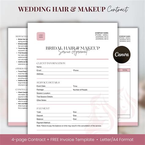 Bridal Hair and Makeup Contract Template Canva, Wedding Hair and Makeup ...