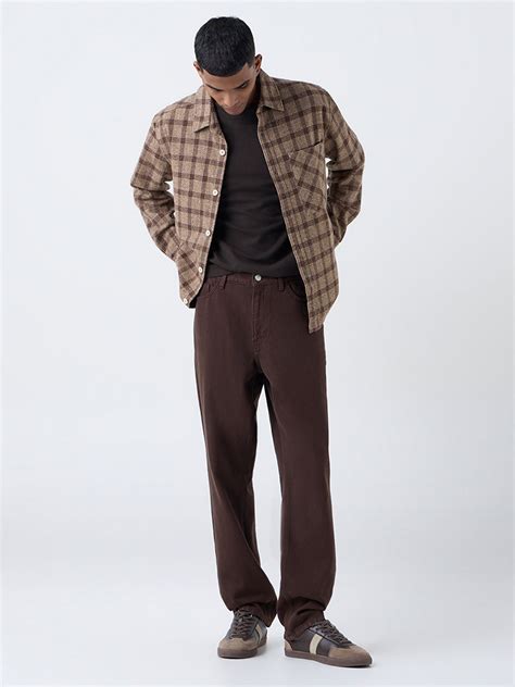 Buy Nuon Brown Check Pattern Relaxed-Fit Cotton Shirt from Westside
