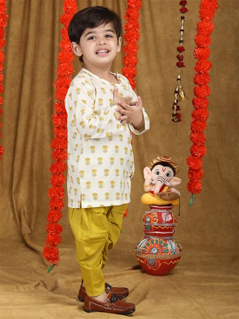 Polka Tots Full Sleeve Floral print Angrakha Top With Dhoti - Yellow ...