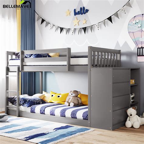 Bunk Bed, Twin Over Twin Solid Wood Bunk Bed, Castle Wood Low Floor ...