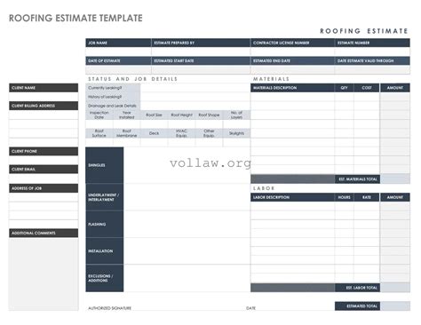 Roofing Estimate Template » Printable PDF Form