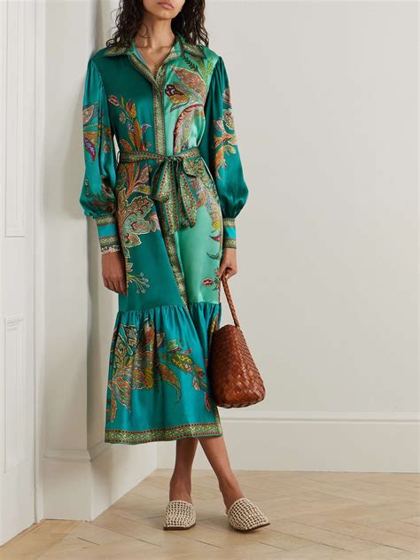 ALÉMAIS Franca belted tiered printed silk-satin maxi shirt dress ...