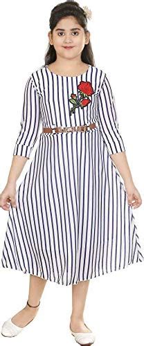 Vastra Fab kids girl white A-line stripe dress calf length 20 : Amazon ...