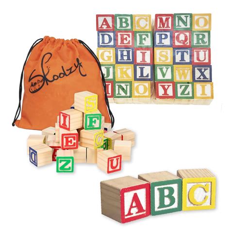 Buy Skoolzy 30 Alphabet Blocks Letters Colors Wooden Preschool Wood ...