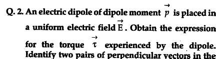 An electric dipole of dipole moment p is placed in a uniform electric ...