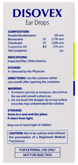 Disovex Ear Drops 10 Ml - Uses, Side Effects, Dosage, Price | Truemeds