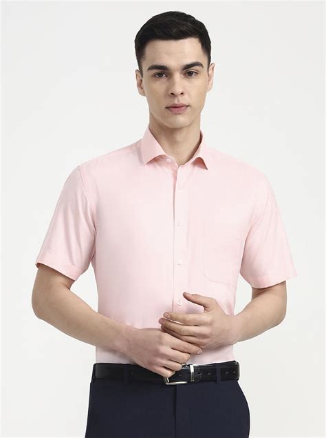 Greenfibre Men's Peach Cotton Blend Formal Shirt | Regular Fit | Solid ...