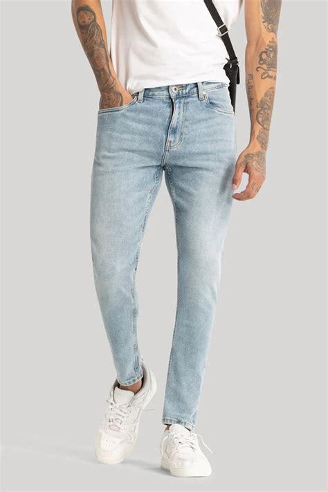 Buy Men's Light Blue Plain Skinny Fit Jeans Online | Snitch – SNITCH