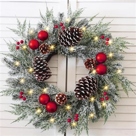Christmas Wreath with Lights 24 Inch PreLit Christmas Wreaths for Front ...