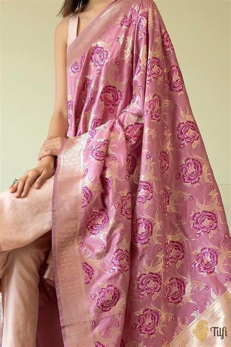 Amaranth Pink Pure Katan Silk Banarasi Handloom Dupatta - Tilfi
