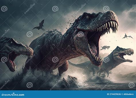 Tyrannosaurus Rex in Battle with Other Dinosaurs, Fighting for Survival ...