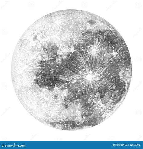 Realistic Drawing Full Moon Isolated On White Background Royalty-Free ...