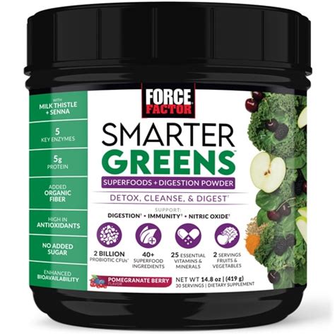 Force Factor Smarter Greens Superfoods + Digestion Powder Pomegranate ...