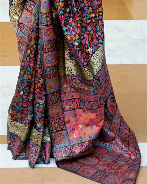 Charcoal Black Kashmiri Jamawar woven Banarasi silk Saree – Maharanisaree