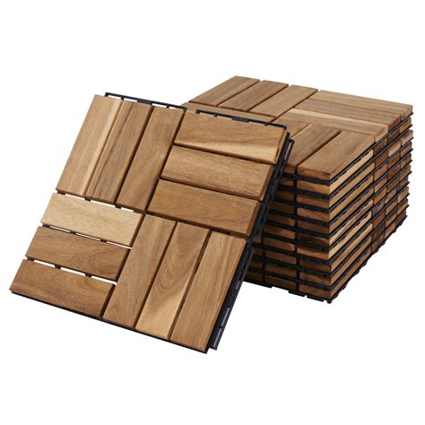 "BTMWAY 12""x12"" Acacia Wood Deck Tiles, Waterproof Outdoor ...