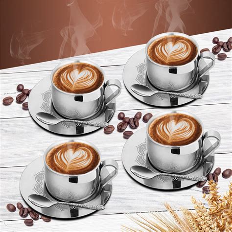 4 PCS Double Wall Laser Cup and Saucer with Laser - First Impression ...