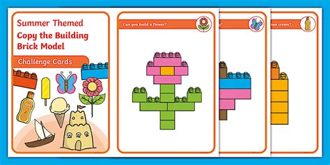 Summer-Themed Copy the Building Brick Model Challenge Cards