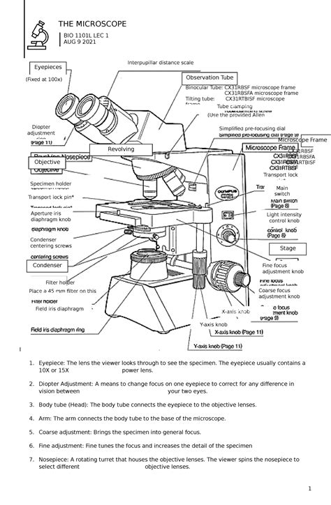 The Microscope - Lecture notes 1 - THE MICROSCOPE I. PARTS AND FUNCTION ...