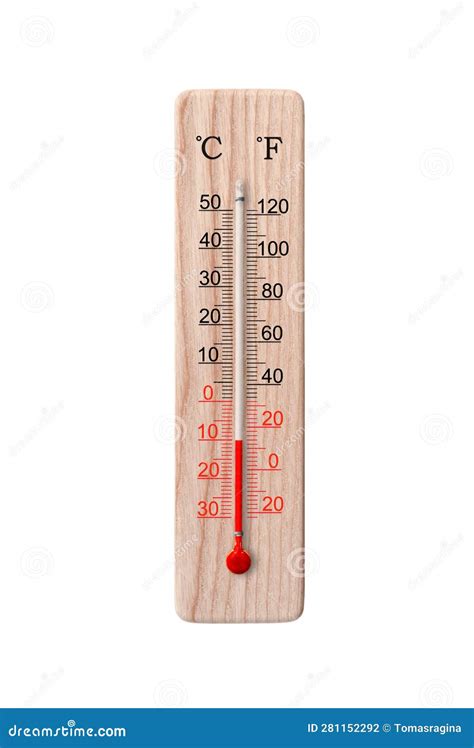 Wooden Celsius and Fahrenheit Scale Thermometer Isolated on a White Background. Ambient ...
