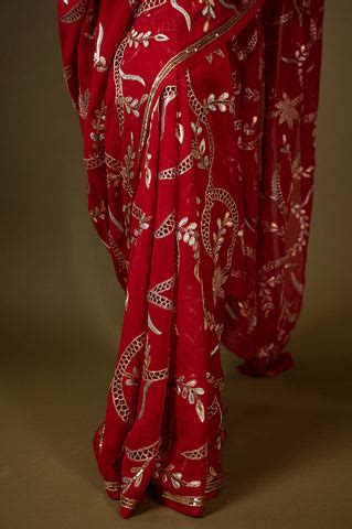 Scarlet Cutt Work Pure Chiffon Saree – Yuvti