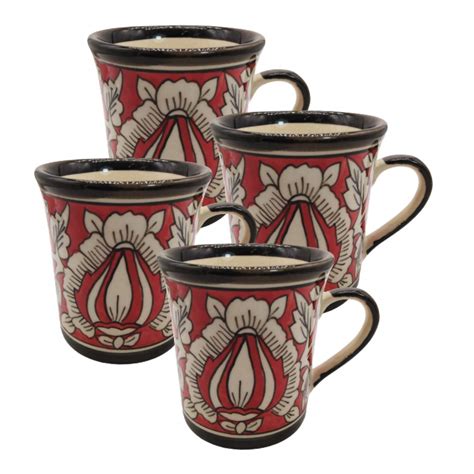 Buy India Meets India Coffee Mug/Cup Ceramic Set of 4 Handmade | Khurja ...