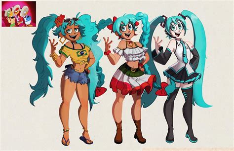 hatsune miku and brazilian miku (vocaloid and 1 more) drawn by the ...
