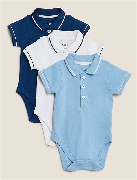Buy 3pk Pure Cotton Polo Collar Bodysuits (0-3 Yrs) at Marks & Spencer