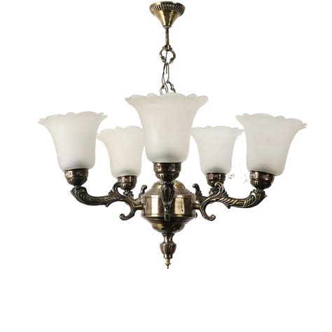 Antique Brass Metal Glass Chandelier NO-2-5LP-IND