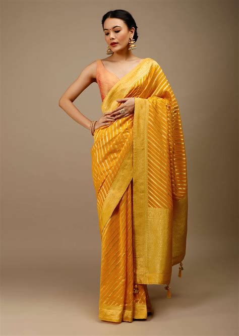 Buy Radiant Yellow Georgette Saree with Floral Border| KALKI Fashion India