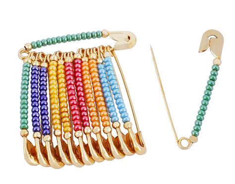Vama Fashions Colourful shining beads Golden safety saree Pins big size ...