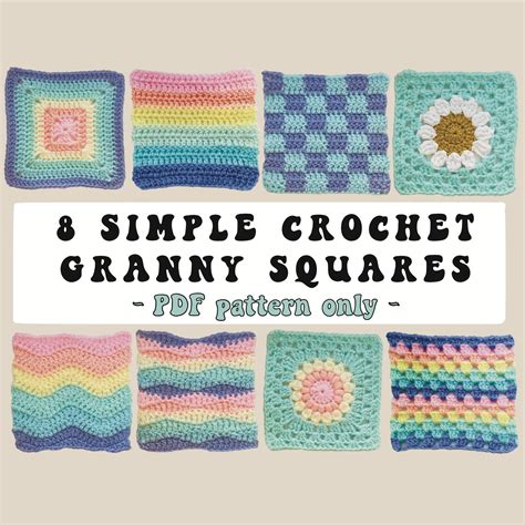 8 Simple Crochet Granny Squares Pattern: Retro 70s Motif (PDF Pattern ...