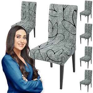 HOKIPO 140gsm Elastic Dining Table Chair Cover Set of 6, Intense Grey ...