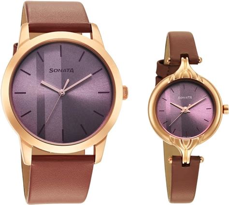 Buy Sonata Quartz Analog Purple Dial Leather Strap Watch for Couple ...