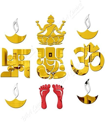 Buy Bikri Kendra - Ganesha Golden Mirror Stickers for Wall, Acrylic ...