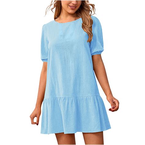 Admvng Women's Casual Dresses Summer Loose Fits Dress Cotton Linen ...