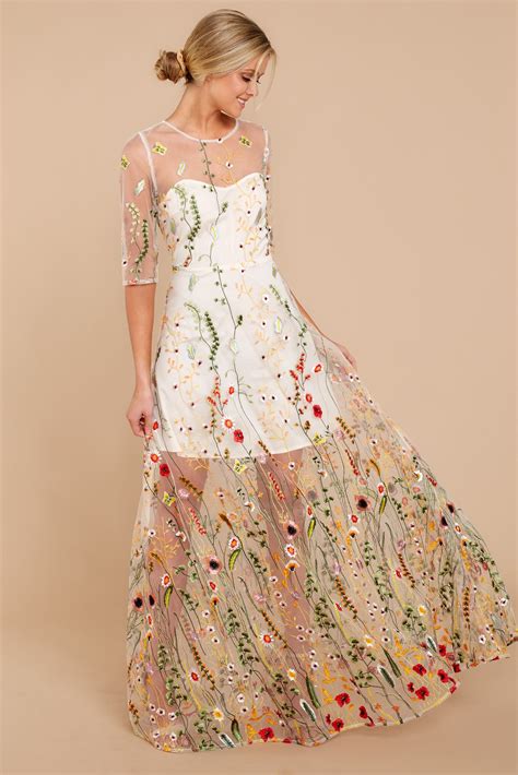 Gorgeous Floral Maxi - Embroidered Maxi - Mesh Dress - $86.00 – Red ...